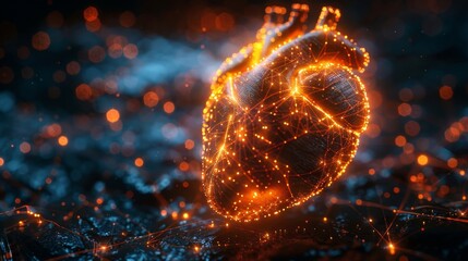 Aufkleber - Future-themed 3D heart with board texture and postcard as a symbol of charity and technology.