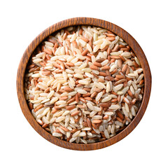 Wall Mural - Organic Thai brown rice grain in wooden bowl, top view