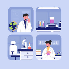 Wall Mural - Hand drawn cartoon science lab mini composition set