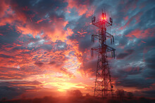 3d Base Station Receiver. Telecommunication Tower 6g. Polygonal Design Global Connection Information Transmitter. Mobile Radio Antenna Cellular ,sound Wave
