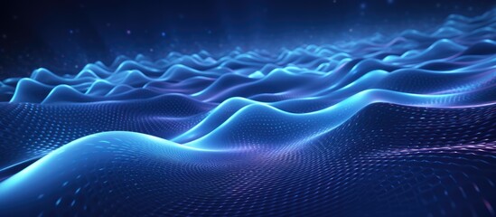 Wall Mural - an artistic computergenerated image of an electric blue wave on a dark background, resembling a geol