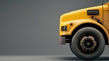 Close-up Of A Yellow School Bus Front End Against A Gray Backdrop