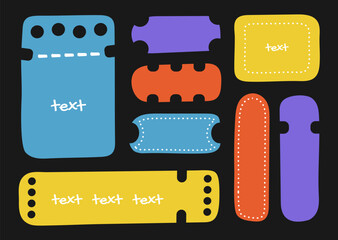 Poster - Graphic hand drawn frames with white  strokes, backgrounds for texts, backdrop stickers and colorful labels. Vector illustration, design element set.