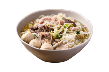 Wall Mural - Thai rice noodle soup with pork in bowl