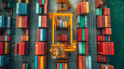 Aerial top view of cargo maritime ship with contrail in the ocean ship carrying container and running for export concept technology freight shipping by ship forwarder mast