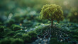 Small Tree for environmental Concept of green energy revolutionizes Eco-friendly Technology Integration the background is green and blurred.