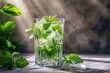 Refreshing mojito cocktail with fresh mint and ice on a sunny day