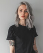 Young Woman with Silver Hair and Elegant Tattoos
