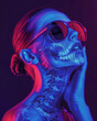 Woman in Ultraviolet Light Effect with X-Ray Illusion