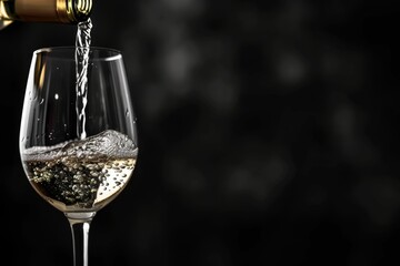 Wine poured into a glass on a black background