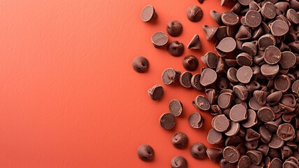 Wall Mural - Chocolate chips and shavings on vibrant orange surface