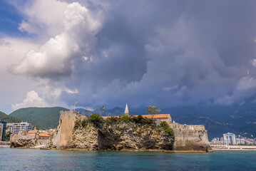 Sticker - Historic part of Budva city on the shore of Adriatic Sea, Montenegro