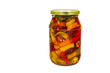 Hot pepper in a glass jar on an isolated background