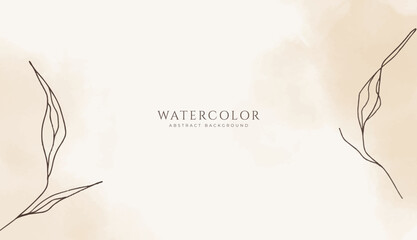Abstract horizontal watercolor background. Neutral light brown colored empty space background illustration