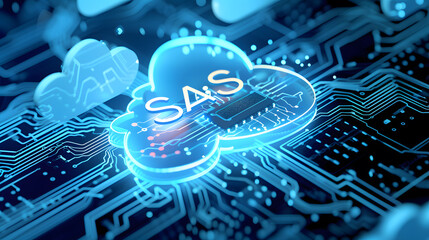 SAS inscription on the background of the computer board 
