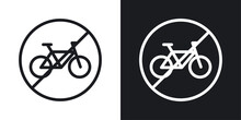 No Bicycle Sign Icon Designed In A Line Style On White Background.
