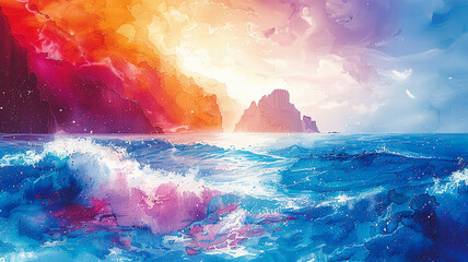 Poster - Watercolor Illustration of sea of Italy