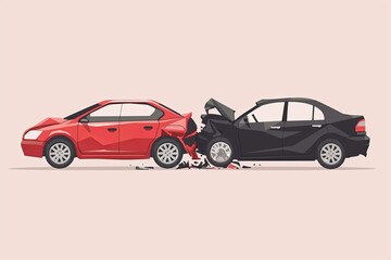 Car crash flat cartoon style, two automobiles collision, auto or vehicle accident