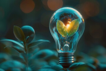Green energy concept with light bulb and plant in forest background, sustainable development environment idea, life and nature, digital technology agriculture, smart farming concept