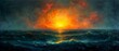 Oil painting on canvas of a beautiful abstract background of sunset over the ocean in the evening.