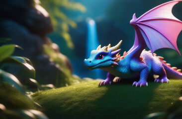 Cute adorable colored baby dragon cartoon. Fairytale dragon character in the style of children-friendly cartoon animation fantasy art