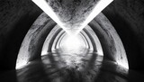 Fototapeta Przestrzenne - empty elegant modern grunge dark reflections concrete underground tunnel room with bright white lights background wallpaper 3d rendering