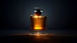 Close-up, Perfume bottle on black background symbolizes luxury and beauty