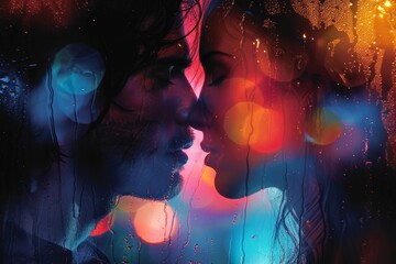 Poster - Vibrant abstract image showcasing dynamic fluid art with a play of colors and textures
