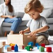 © ElseThen - Toddler Engaged in Creative Play With Colorful Building Blocks on a Bright Day
