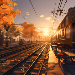 Poster - A train station during the golden hour.