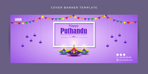 Wall Mural - Vector illustration of Happy Puthandu Facebook cover banner Template