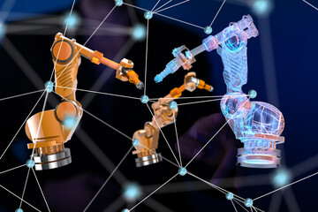 Poster - Neural network 3D illustration. Big data and cybersecurity