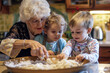 Grandmother teaching her grandchildren how to bake, family, good mood, cooking