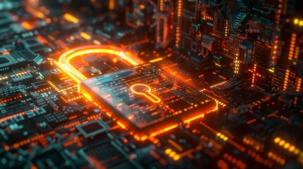 Fototapete - A highly detailed image of a metallic padlock symbol overlaying a glowing digital screen, filled with lines of code.