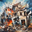 Cubist chaos captured in an explosive town
