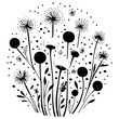 doodle Dandelions with flying seed illustration sketch black
