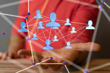 Aufkleber - Abstract network of physical devices on the Internet using a network connection with statistics numbers 3d illustration