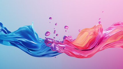 Canvas Print - Dynamic Abstract Waves of Liquid in Blue and Pink Hues