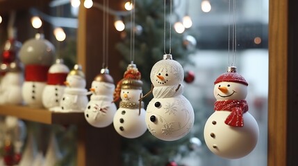 Sticker - Christmas decoration background with snowman and lights