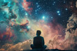 Silhouetted Individual Contemplating Expansive Universe, Symbolizing Inner Potential and Cosmic Connection