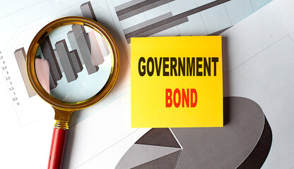 Poster - GOVERNMENT BOND text on sticky on chart background 
