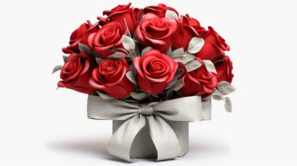 Sticker - Bouquet of red roses in a basket isolated on white background