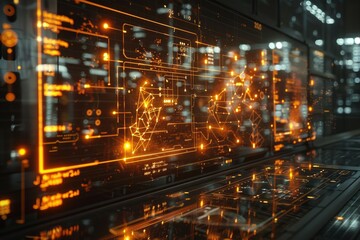 Poster - A high-resolution image of sophisticated circuitry and glowing data pathways on an electronic board