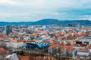Wall Mural - Aerial view of city of Graz at winter, Austria