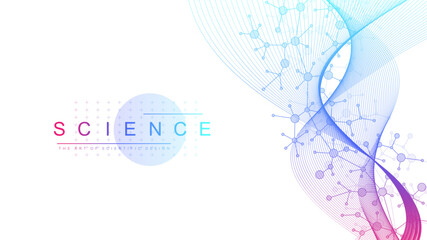Poster - DNA Abstract Background with Deoxyribonucleic Acid Structure and Cell Molecules For Science Research and Gene genetic, Healthcare, and Medicine Design