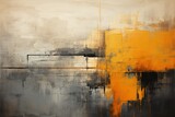 Fototapeta Na sufit - Abstract Wall Art Texture Background. Minimal Artwork with Dark Grey and Orange Color Line Art Wallpaper