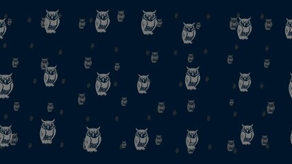 Poster - Owl symbols float horizontally from left to right. Parallax fly effect. Floating symbols are located randomly. Seamless looped 4k animation on dark blue background