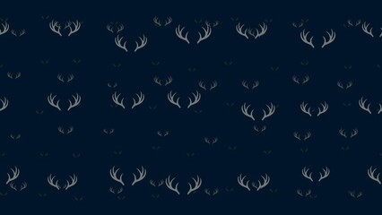Poster - Deer horns symbols float horizontally from left to right. Parallax fly effect. Floating symbols are located randomly. Seamless looped 4k animation on dark blue background