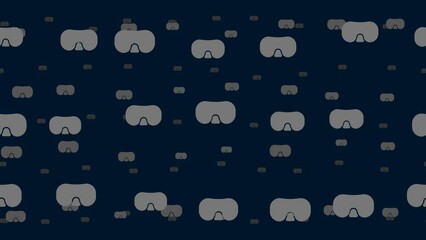 Poster - Diving goggles symbols float horizontally from left to right. Parallax fly effect. Floating symbols are located randomly. Seamless looped 4k animation on dark blue background