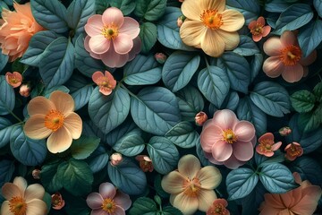 Wall Mural - A captivating display of various flowers with vivid colors and lush green foliage, perfect for nature themes